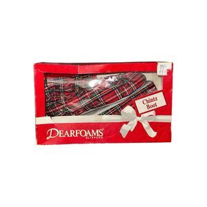 Vintage 1994 Dearfoams Chintz Boot Slippers Womens Small 5–6 Red Plaid Open Box